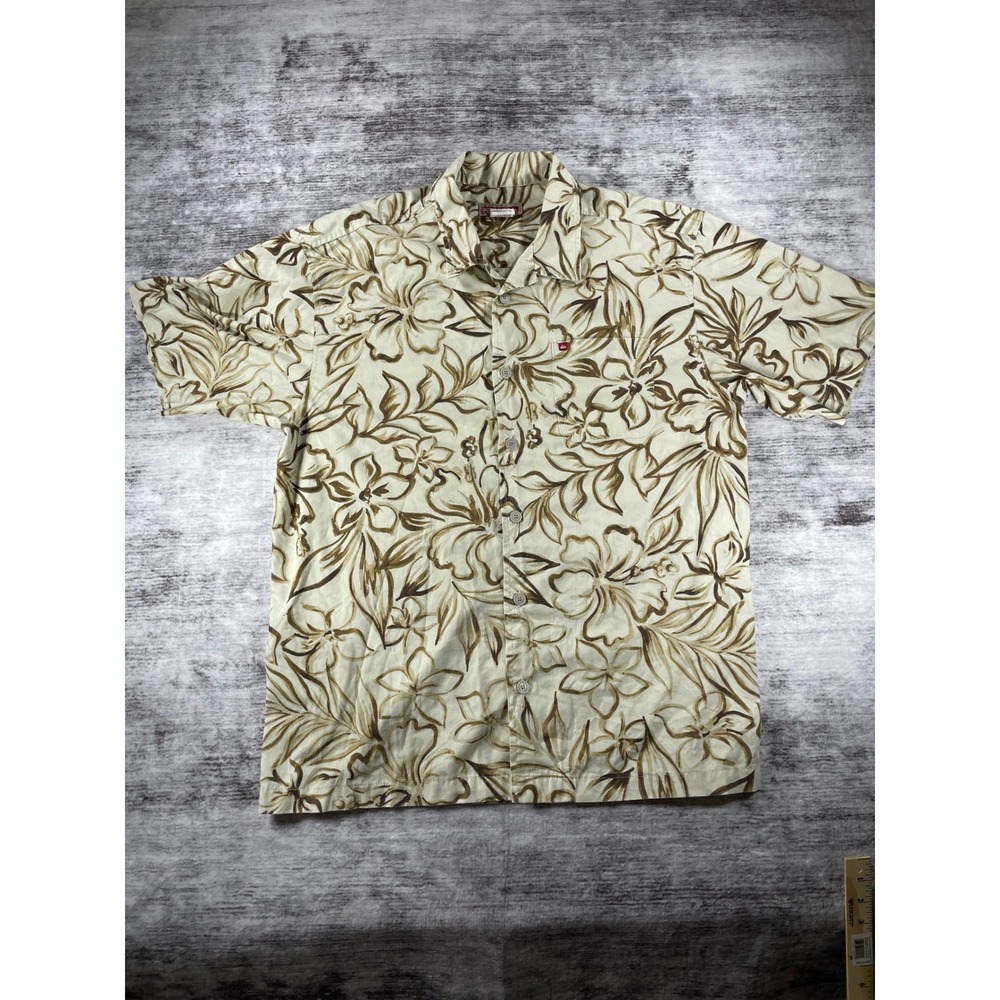 Quiksilver Mens XL Floral Hibiscus Button Up Shirt Brown Cream Q109650 SS